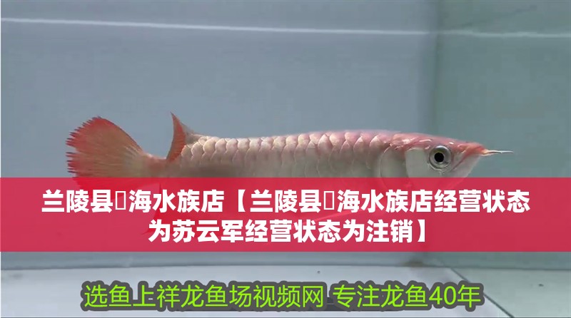 蘭陵縣喆海水族店【蘭陵縣喆海水族店經營狀態為蘇云軍經營狀態為注銷】 蘭陵縣喆海水族店【蘭陵縣喆海水族店經營狀態為蘇云軍經營狀態為注銷】 全國水族館企業名錄