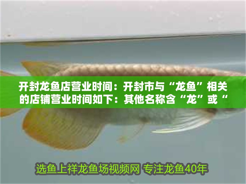 開封龍魚店營業時間：開封市與“龍魚”相關的店鋪營業時間如下：其他名稱含“龍”或“魚”的店鋪