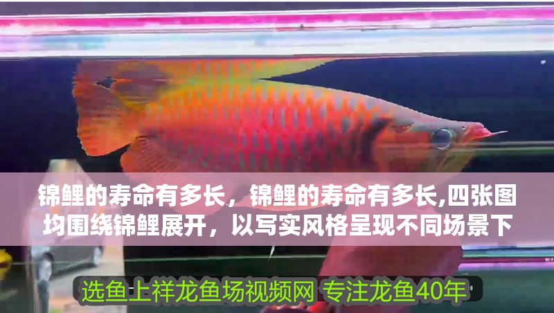 錦鯉的壽命有多長，錦鯉的壽命有多長,四張圖均圍繞錦鯉展開，以寫實風格呈現不同場景下的錦鯉