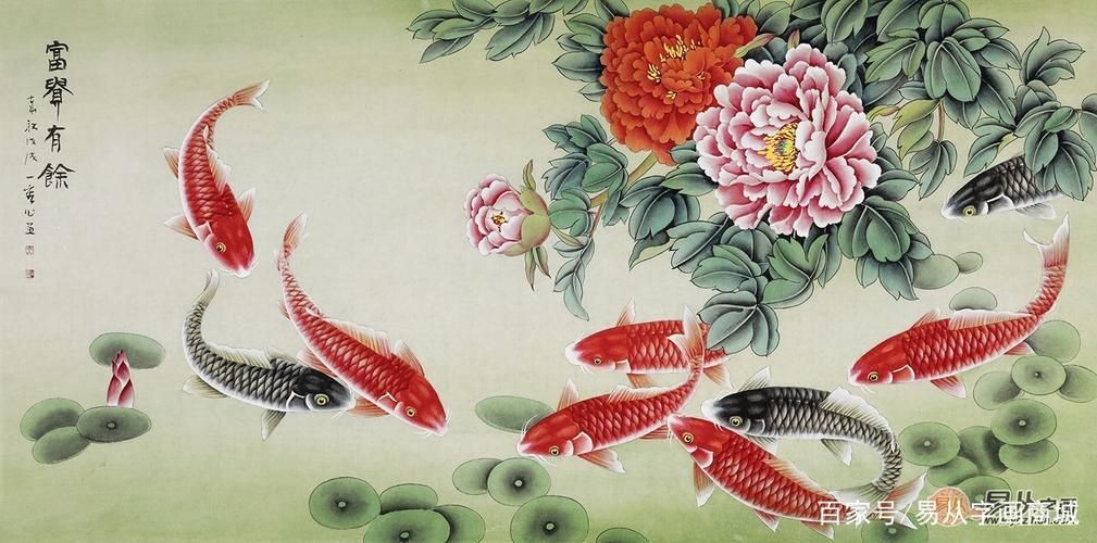 九魚聚財(cái)風(fēng)水畫圖片