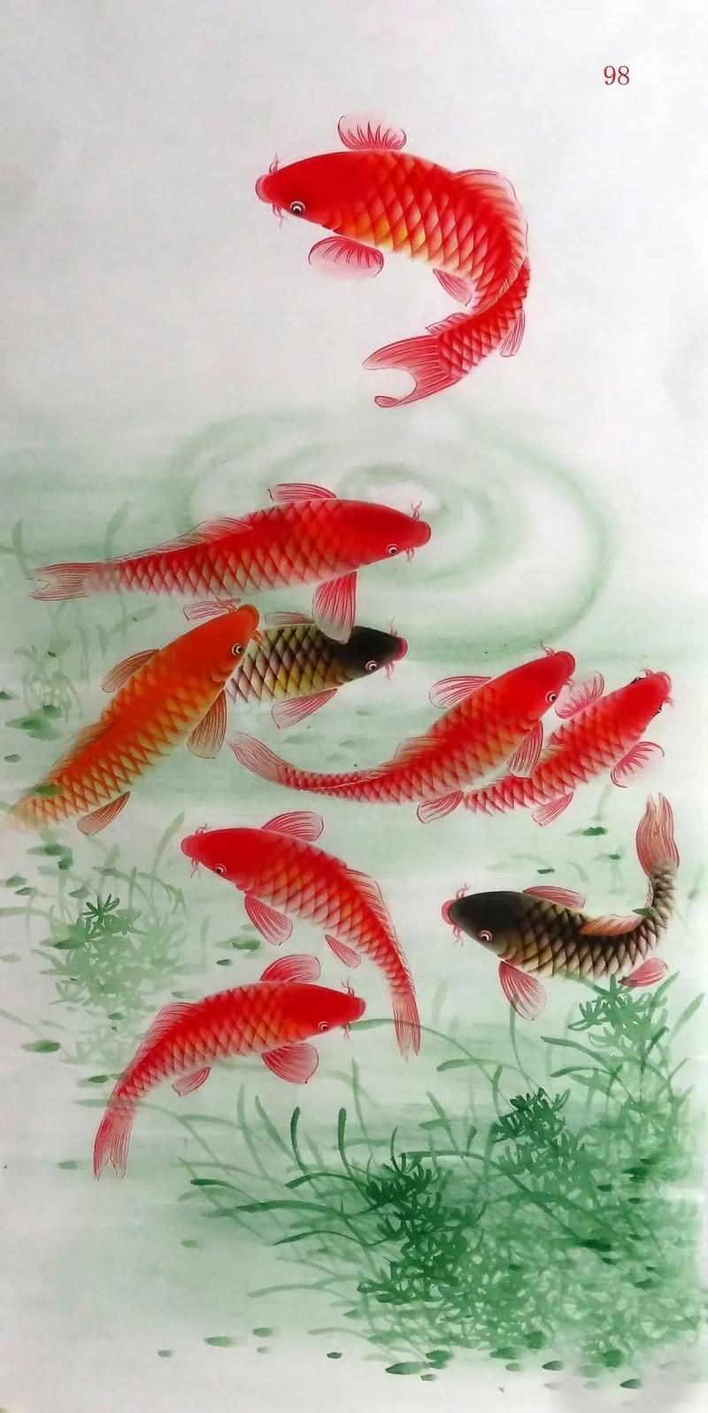 九魚聚財(cái)風(fēng)水畫圖片