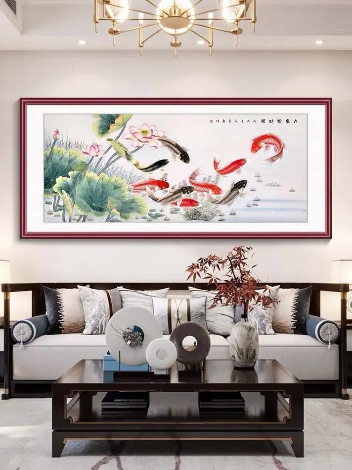 九魚聚財(cái)風(fēng)水畫圖片