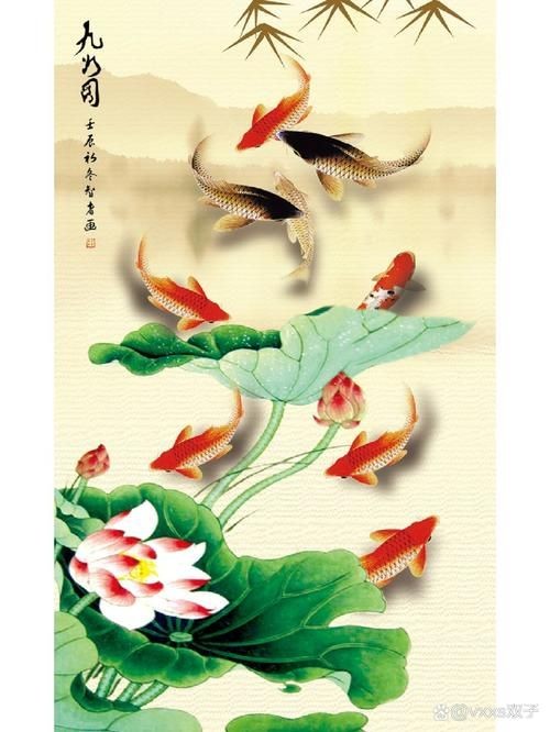 九魚聚財(cái)風(fēng)水畫圖片