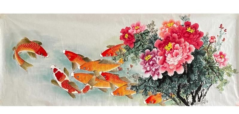 九魚聚財(cái)風(fēng)水畫圖片
