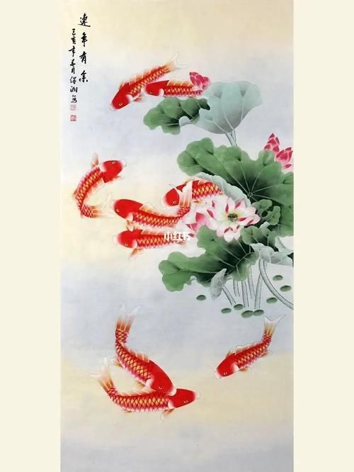 九魚聚財(cái)風(fēng)水畫圖片