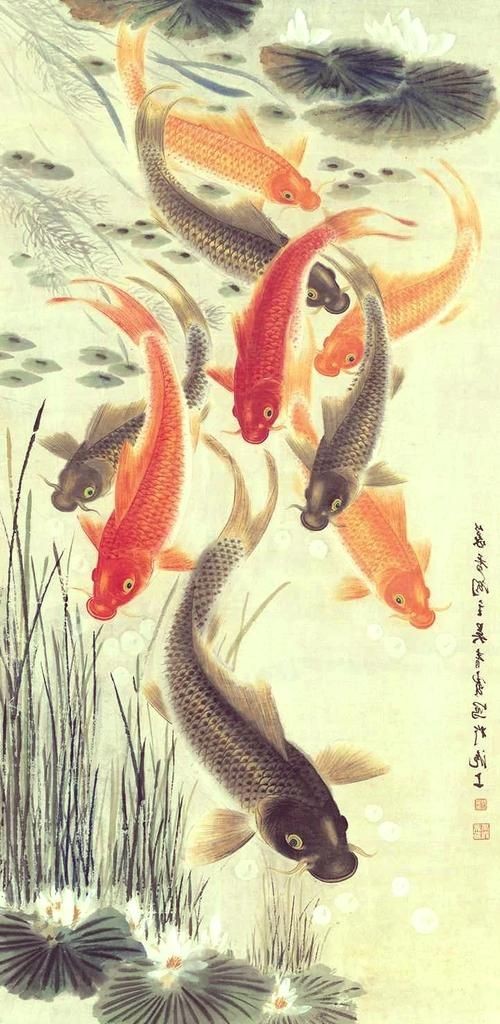 九魚聚財(cái)風(fēng)水畫圖片
