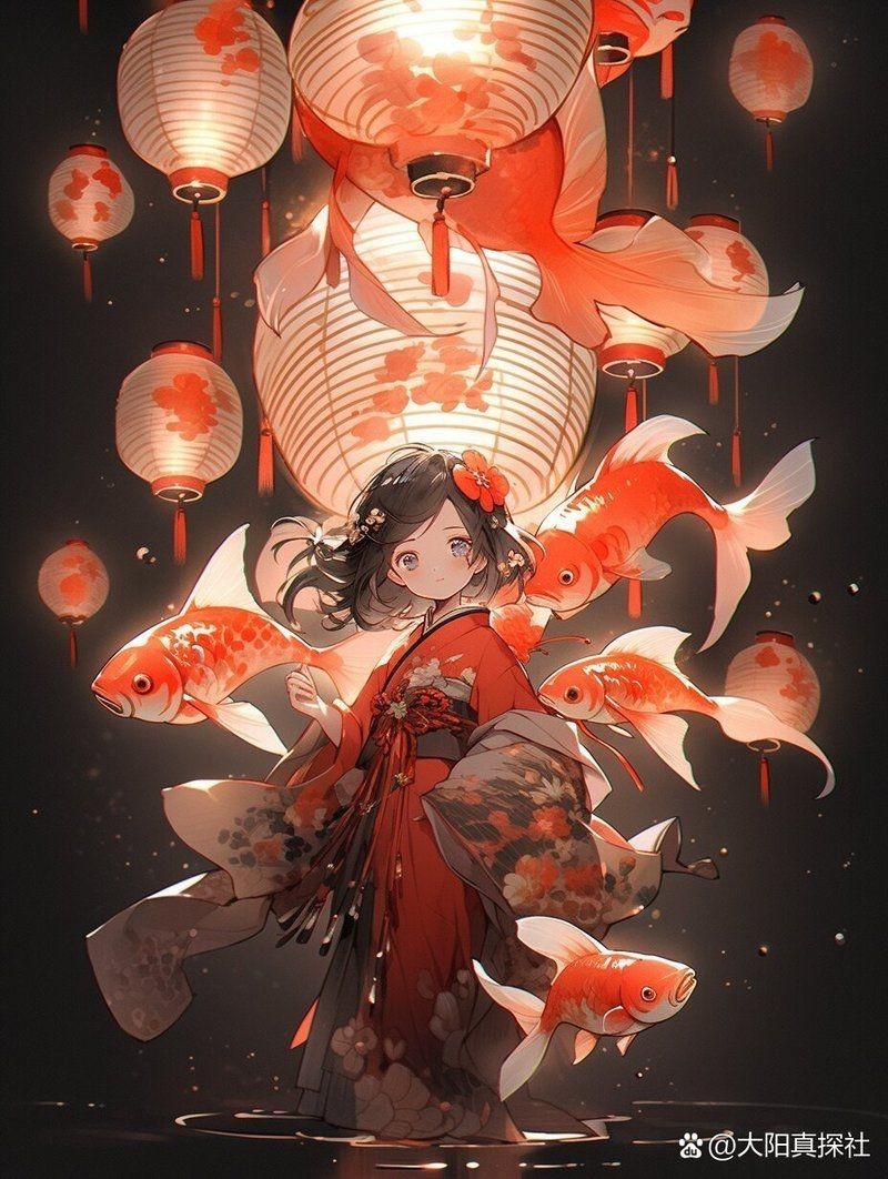 古風錦鯉女孩圖片