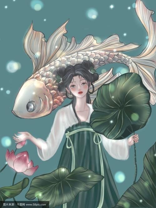 古風錦鯉女孩圖片