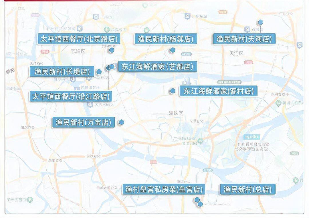 廣州漁民新村有幾家分店，漁民新村分店數量及分布情況