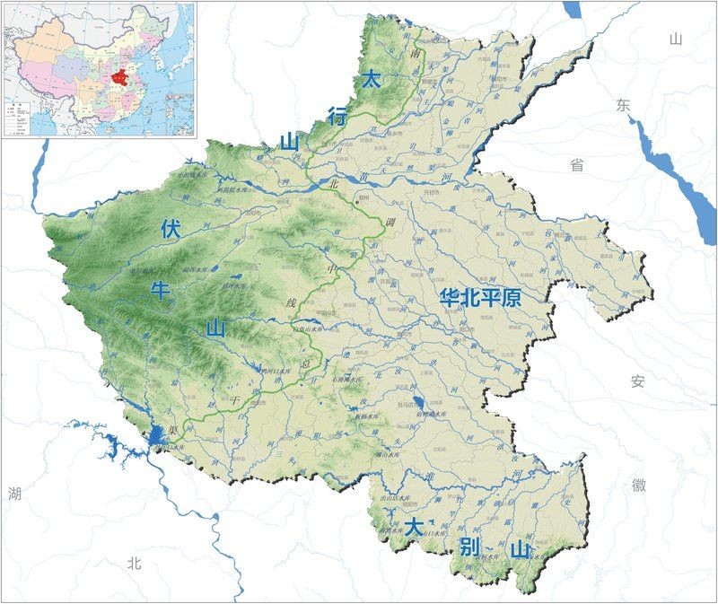 河南省水系圖：全國唯一一個橫跨長江、黃河、淮河、海河四大流域的省