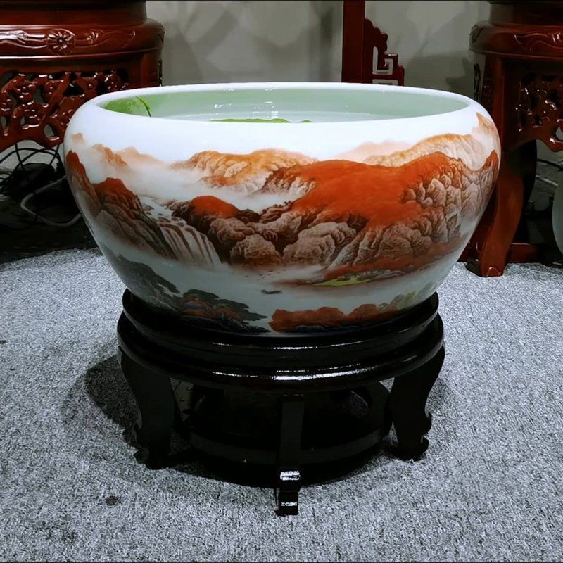 景德鎮魚缸店：北京景德鎮陶瓷魚缸養魚盆桌面擺件太治愈了淘寶網