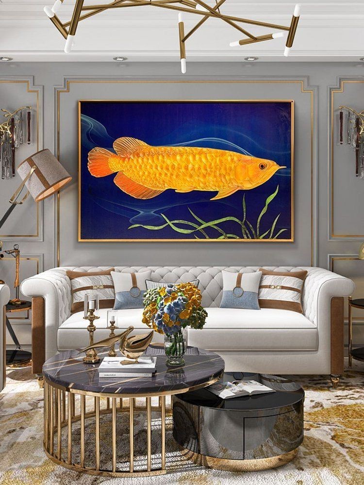 金龍魚高清圖片可以做什么用？【金龍魚掛畫讓家更有格調的秘密淘寶網金龍魚擺件寓意深】