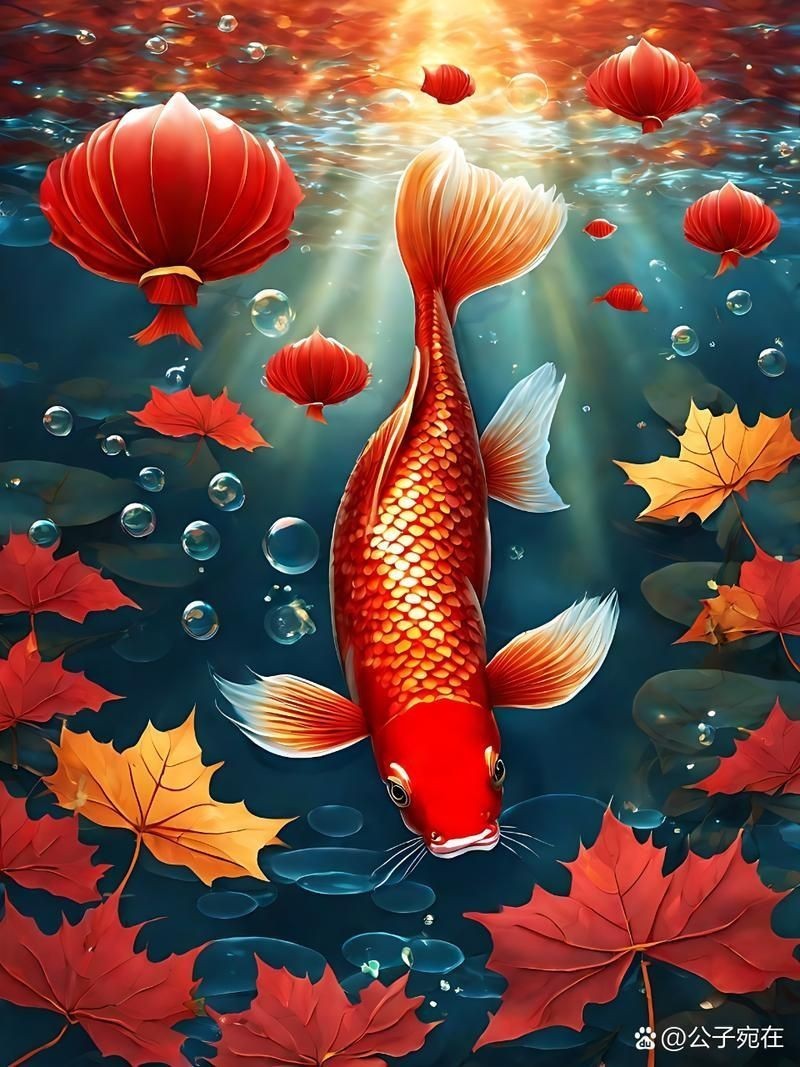 紅色錦鯉圖片【《紅色錦鯉：靈動的祥瑞之影》**，紅色錦鯉】