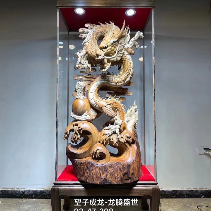 根雕260高的九龍擺件【九龍根雕擺件鑒賞，九龍根雕藝術(shù)的巔峰之作令人嘆為觀止】