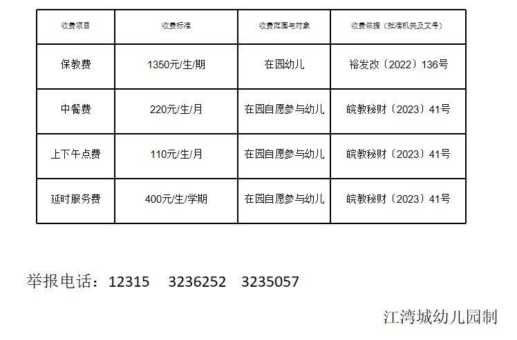 赫童童雁學校收費標準表2023