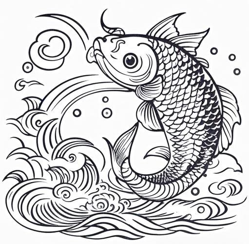 推薦一些國潮風格的金龍魚線描圖片