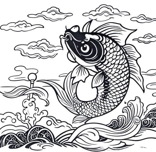 推薦一些國潮風格的金龍魚線描圖片