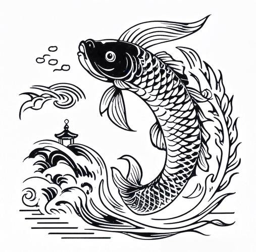 推薦一些國潮風格的金龍魚線描圖片
