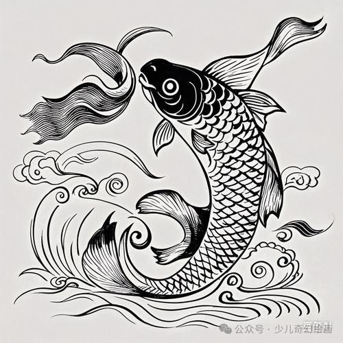 推薦一些國潮風格的金龍魚線描圖片