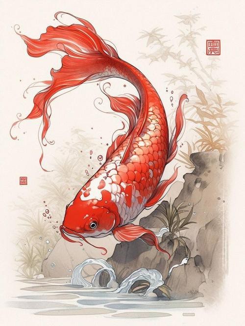 推薦一些國潮風格的金龍魚線描圖片