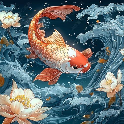 推薦一些國潮風格的金龍魚線描圖片