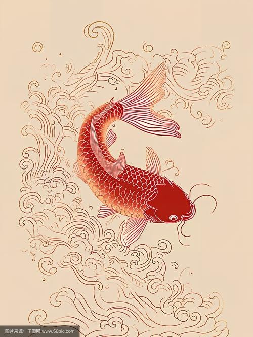 推薦一些國潮風格的金龍魚線描圖片