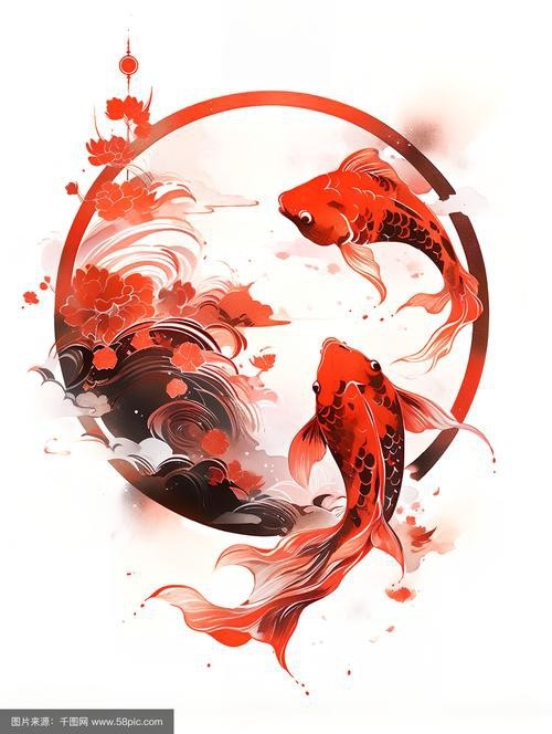 推薦一些國潮風格的金龍魚線描圖片