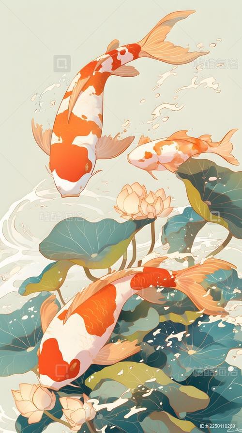 推薦一些國潮風格的金龍魚線描圖片