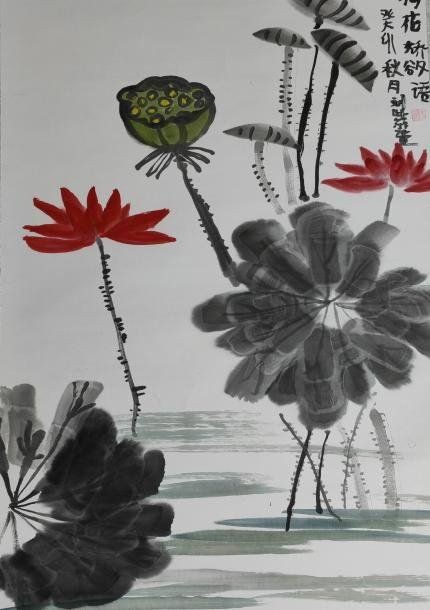 荷花版畫