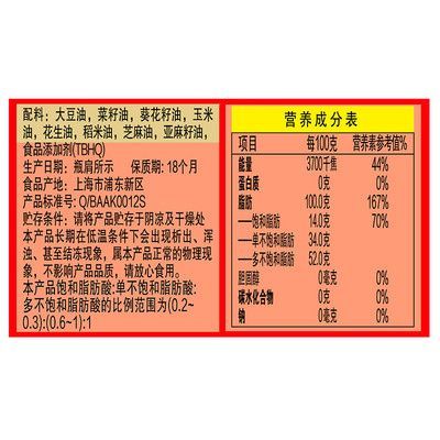 金龍魚葵花籽油成分表【金龍魚葵花籽油】