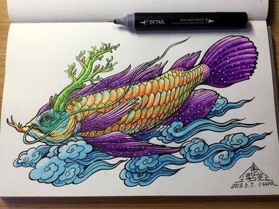 龍魚國(guó)畫：國(guó)畫中的龍魚寓意“吉祥”，“魚”寓意“富足”，寓意“富足”
