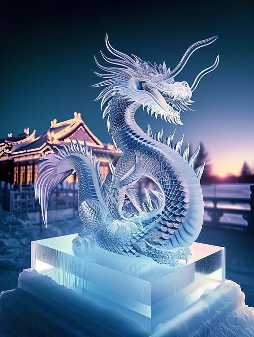 能給出幾張冰雕龍圖片嗎？