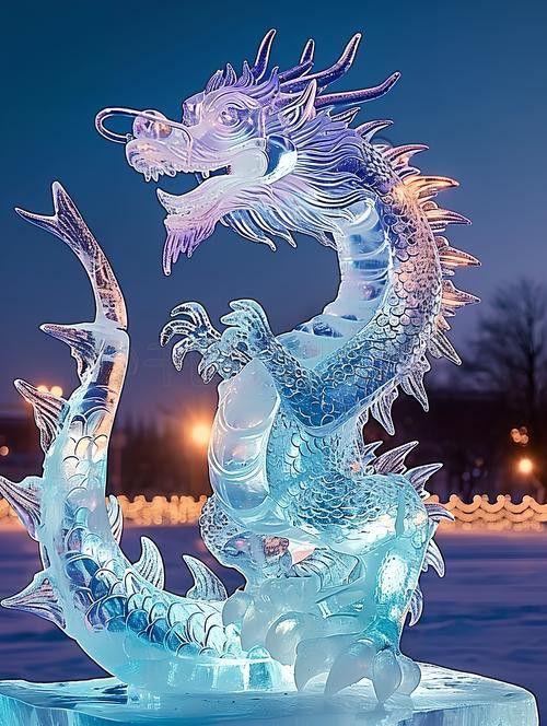 能給出幾張冰雕龍圖片嗎？