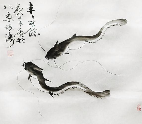 銀龍魚國畫