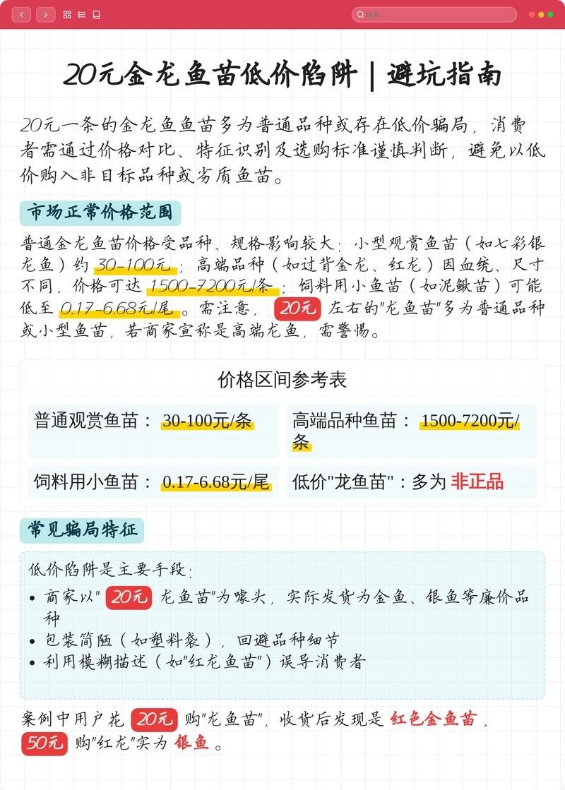 20元一條的金龍魚魚苗（20元一條的“金龍魚魚苗”存在極大的風險）