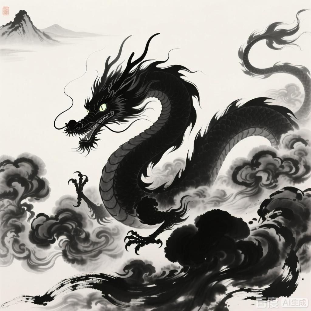 黑色龍在文化中還有哪些象征意義，四幅插畫圍繞文化中黑龍的象征意義展開