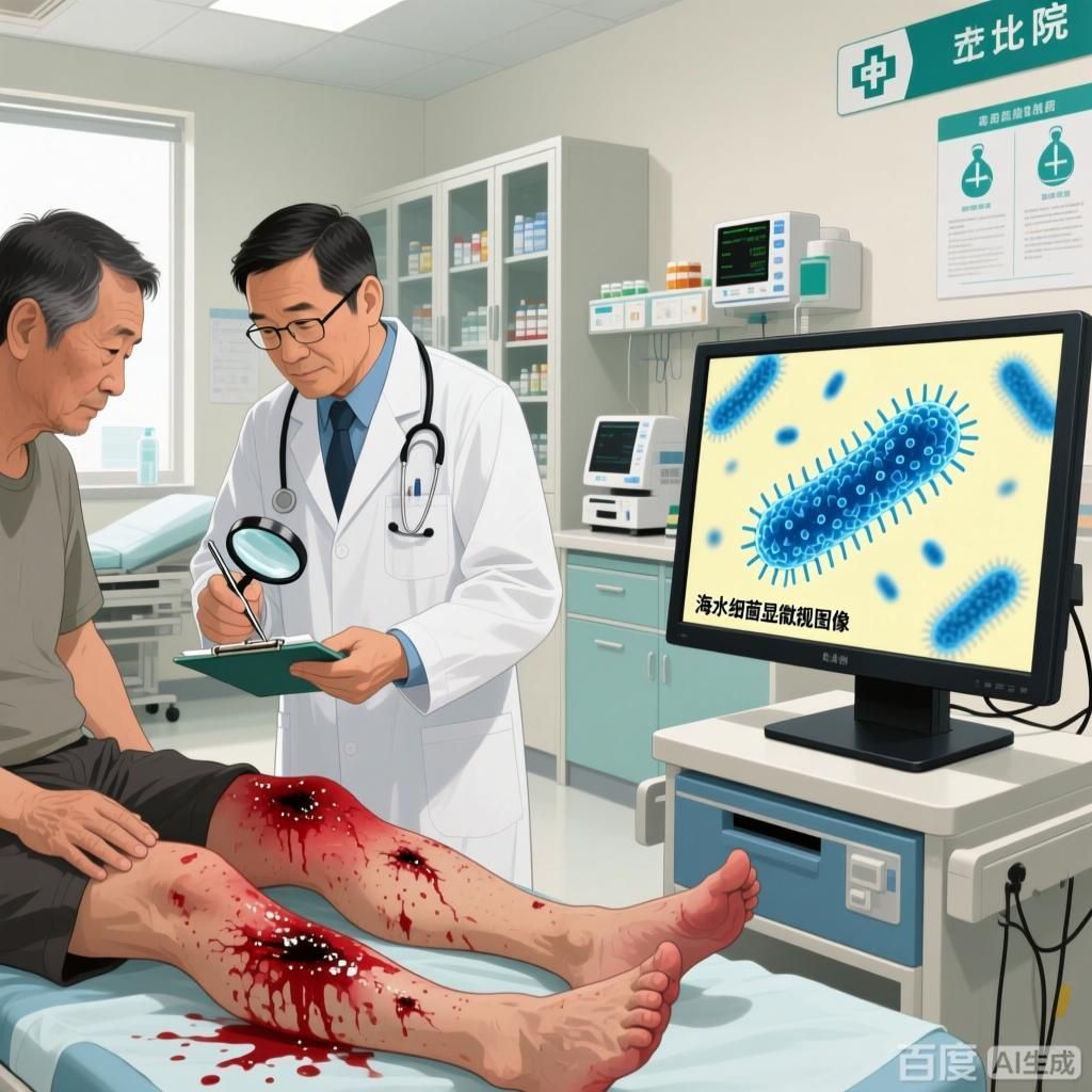 給我一些關于海水細菌感染的案例，關于海水細菌感染的案例