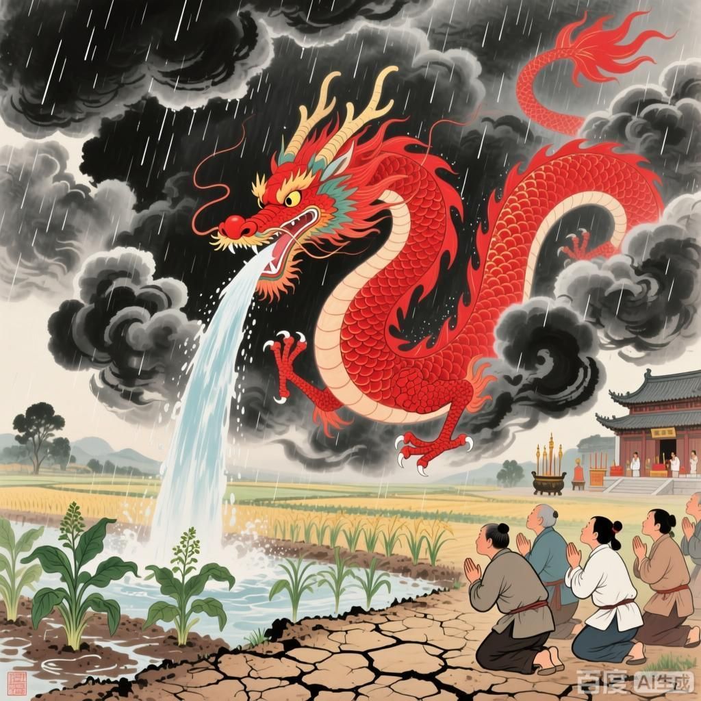詳解紅龍在民間信仰中的靈力，四幅圍繞民間信仰中紅龍靈力的插畫