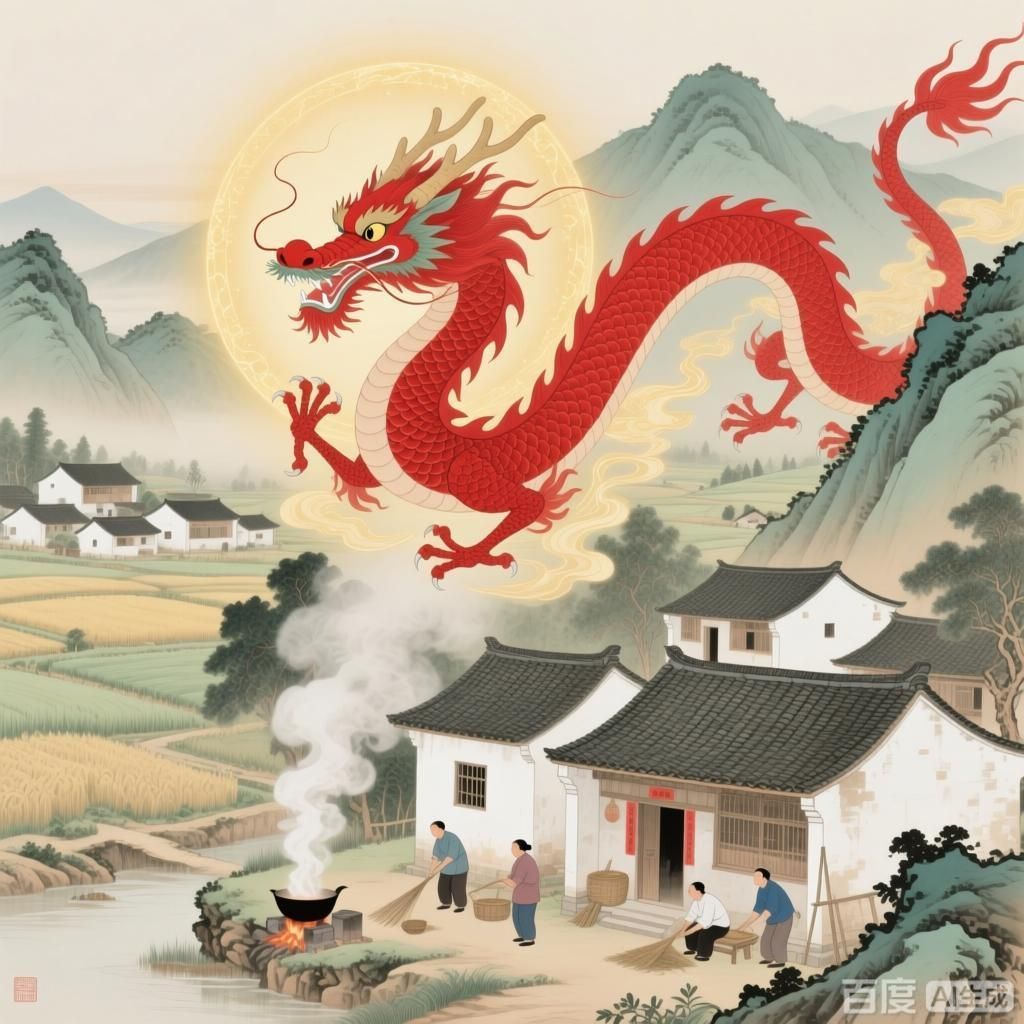 詳解紅龍在民間信仰中的靈力，四幅圍繞民間信仰中紅龍靈力的插畫