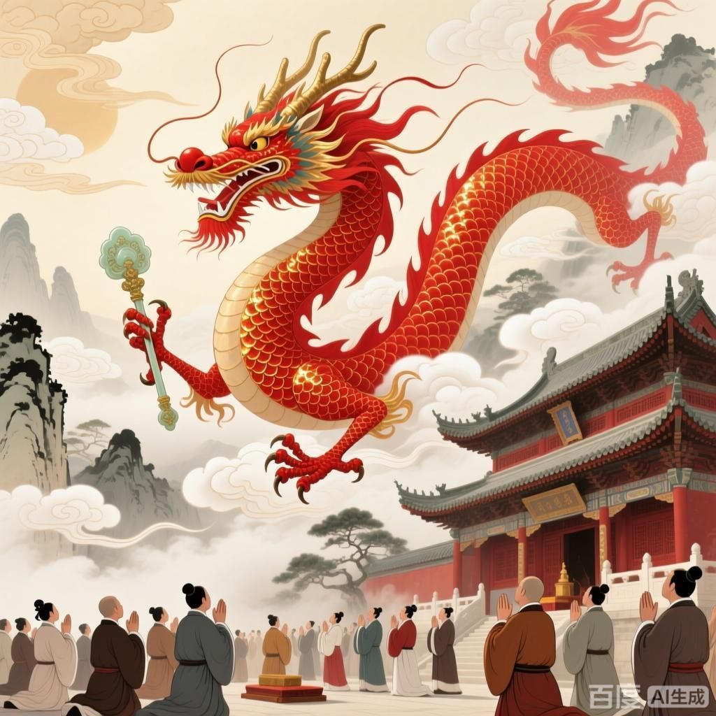 詳解紅龍在民間信仰中的靈力，四幅圍繞民間信仰中紅龍靈力的插畫