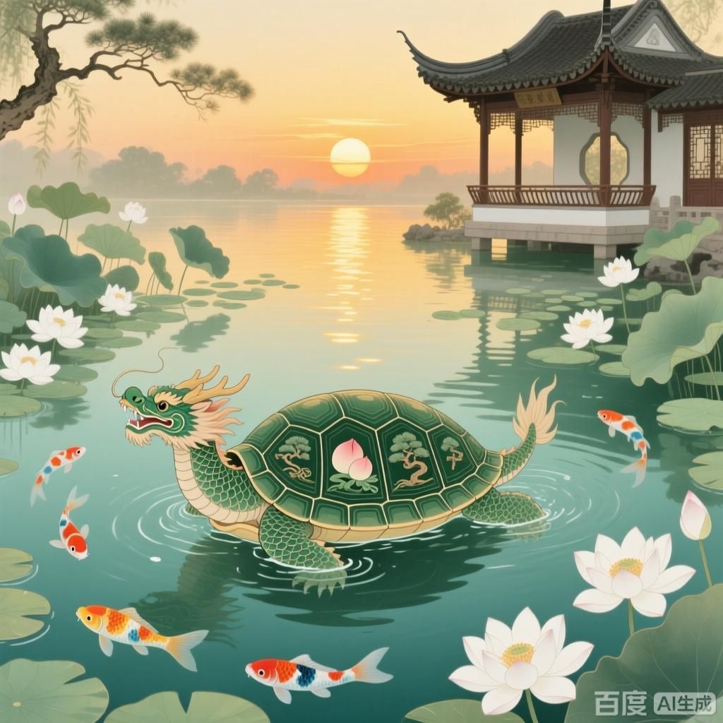 龍龜在中國文化中的象征意義，四幅圍繞中國文化中龍龜象征意義的插畫