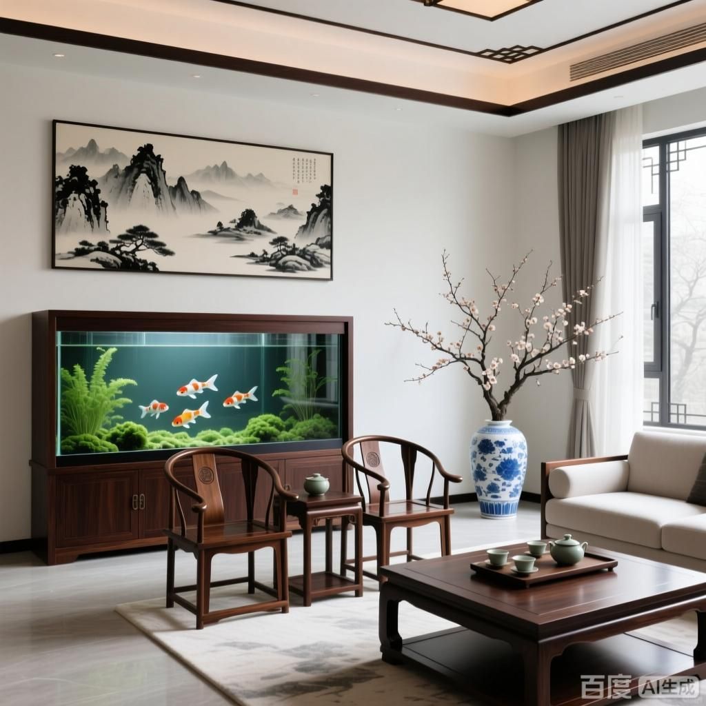 魚(yú)缸放客廳南方最佳位置，四張圖均展示客廳南方位置擺放魚(yú)缸的場(chǎng)景
