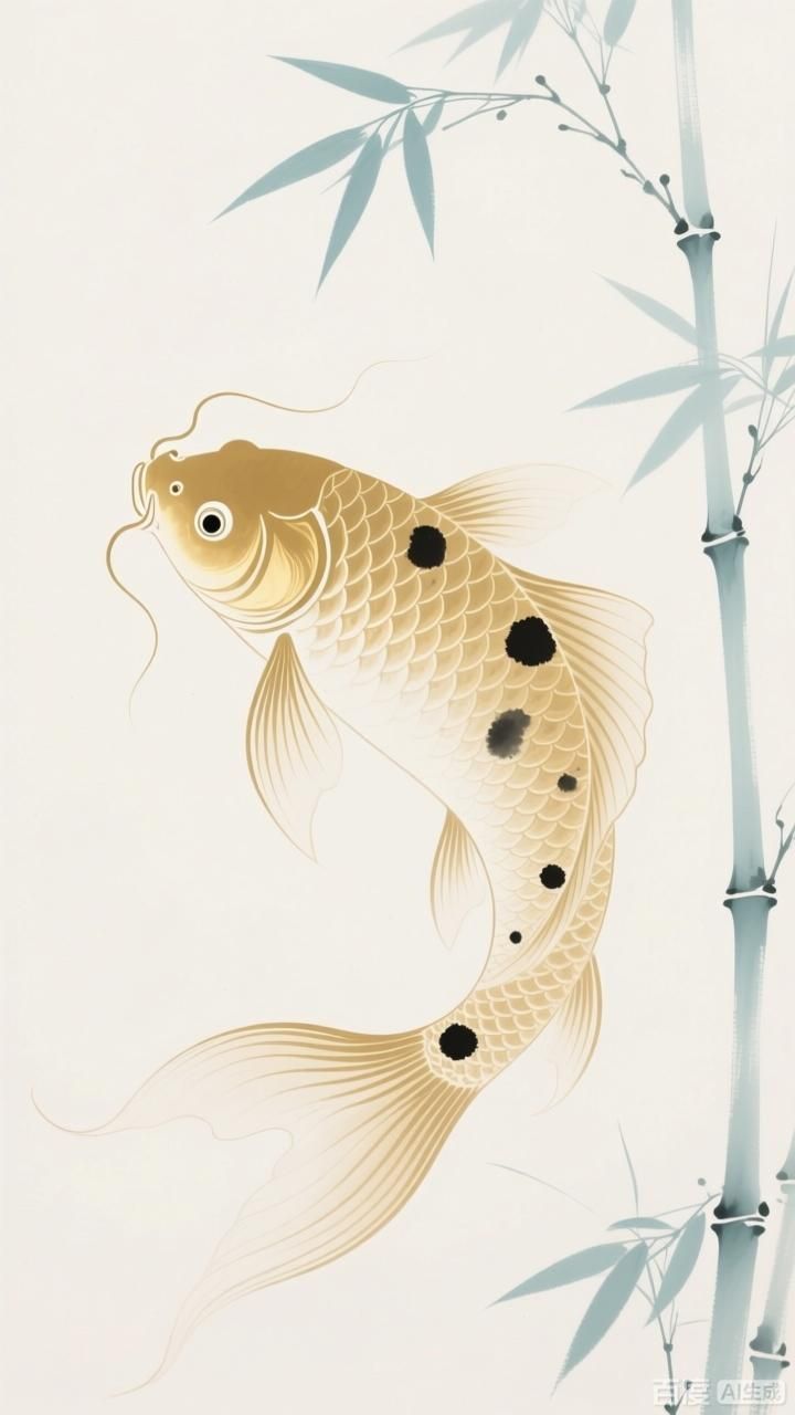 如何制作一張簡約國風金龍魚壁紙，一張簡約國風金龍魚壁紙