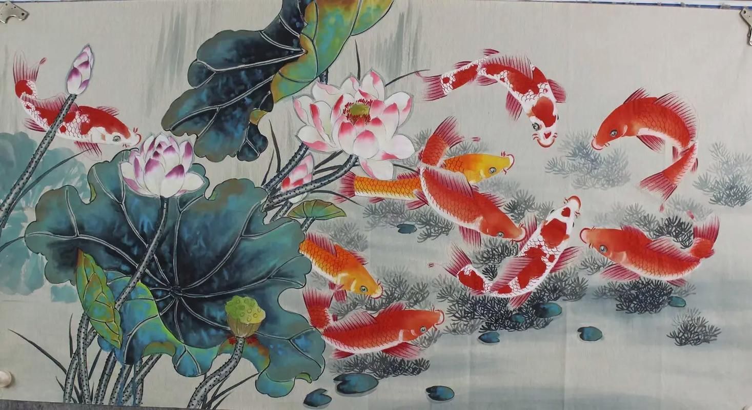 推薦一些九龍魚風(fēng)水畫的藝術(shù)家，九龍魚風(fēng)水畫作品《紅荔九魚圖》中的九龍魚風(fēng)水畫作品 推薦一些九龍魚風(fēng)水畫的藝術(shù)家，九龍魚風(fēng)水畫作品《紅荔九魚圖》中的九龍魚風(fēng)水畫作品 龍魚百科 第6張