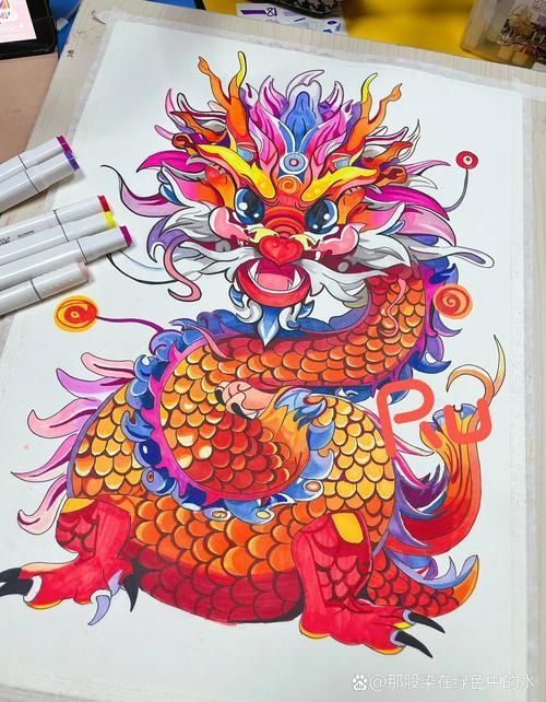 給我一些紅龍上色的圖片示例，紅龍上色有哪些技巧