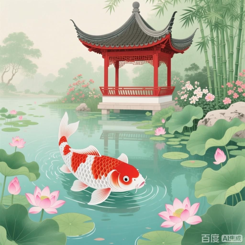 能否詳細(xì)解釋錦鯉的文化寓意，四幅圍繞錦鯉文化寓意的插畫