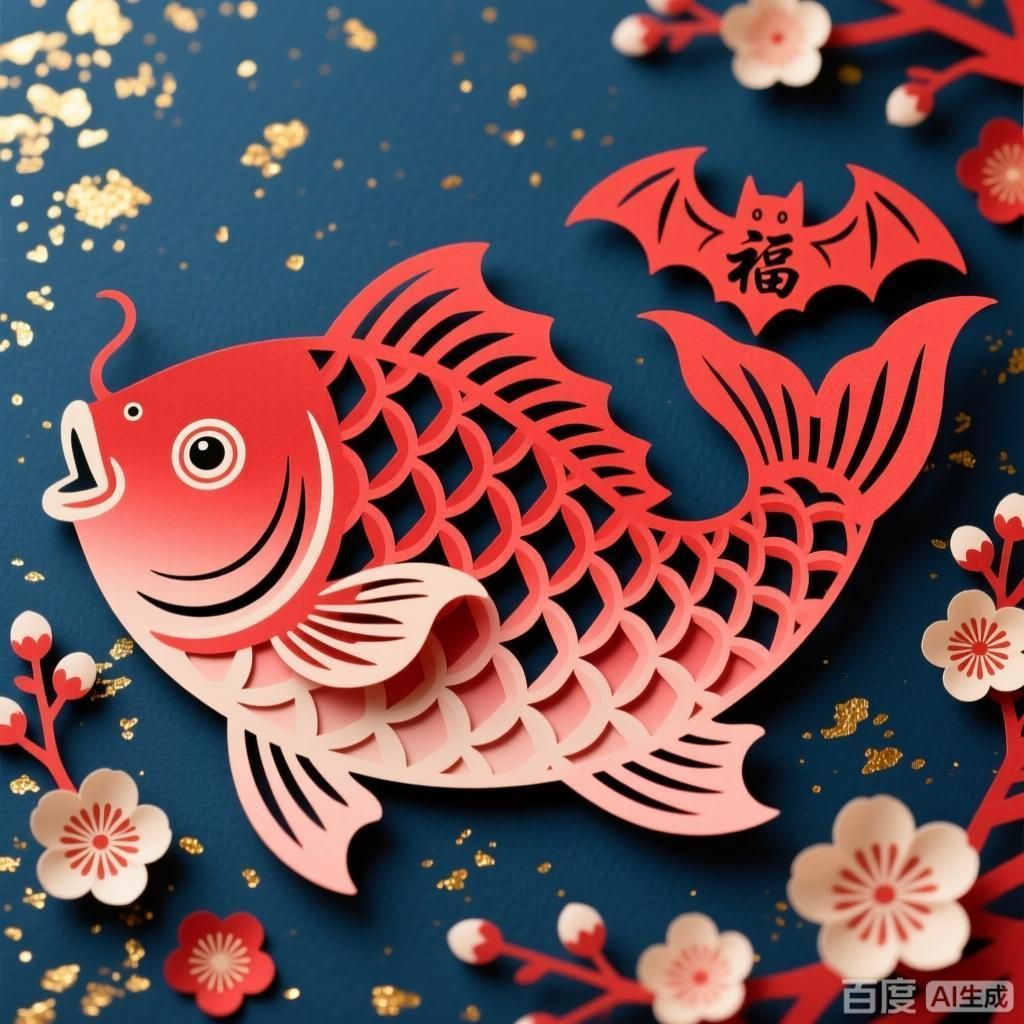如何設計一個國風剪紙風格的吉祥物魚，國風剪紙風格的吉祥物魚