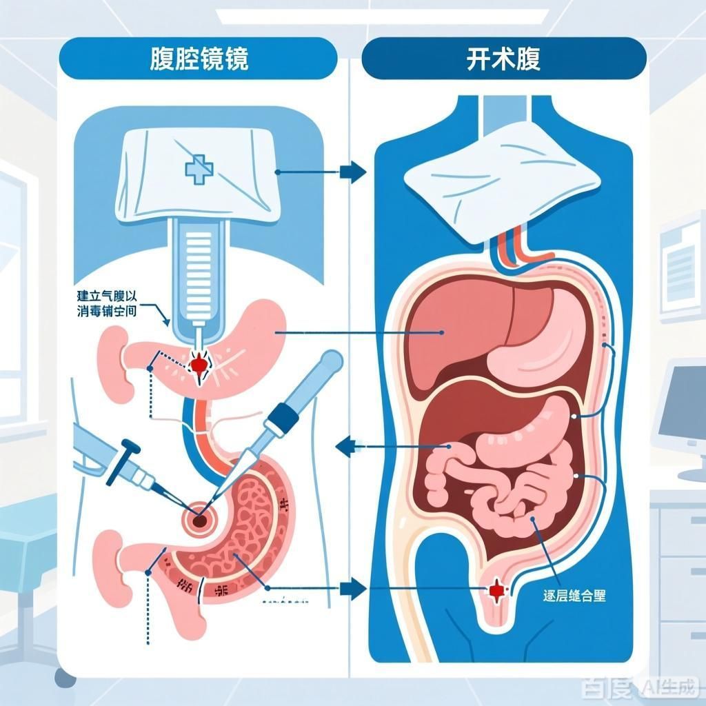 能否提供不同手術類型的步驟對比，——腹腔鏡手術和傳統開放手術指南