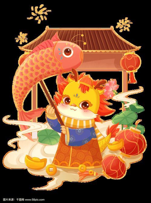 能否提供更多龍魚與吉祥物的搭配圖片