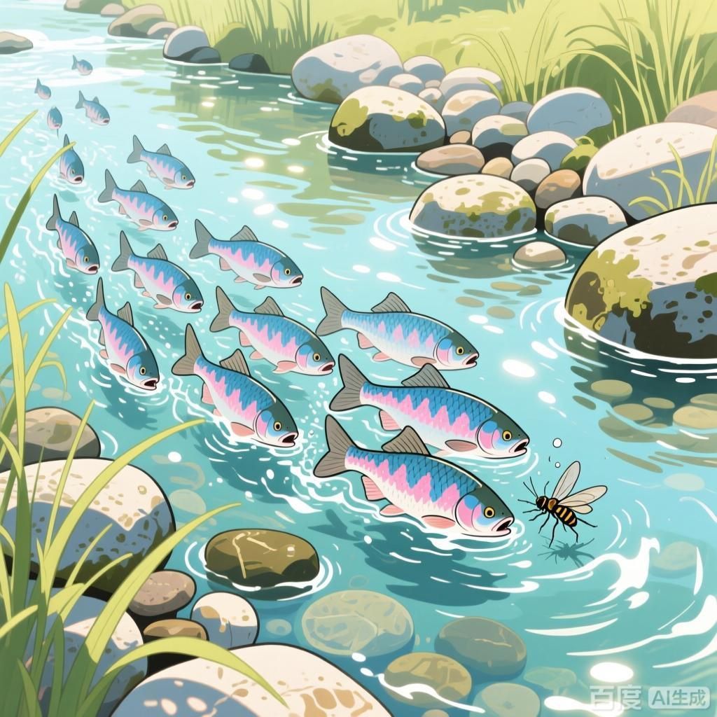 哪些魚種在饑餓時(shí)最活躍，四張插畫風(fēng)格圖，分別呈現(xiàn)不同饑餓活躍魚種的水下覓食場(chǎng)景
